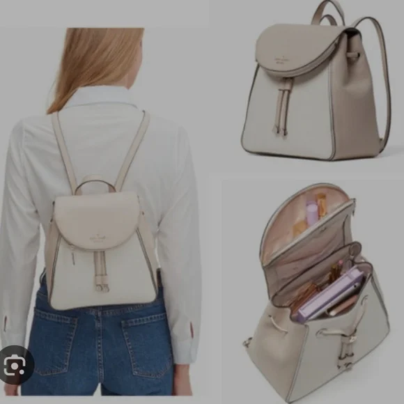 Kate Spade Medium Flap Backpack Warm Beige White Kate Spade New York Leila Colorblock Medium Flap Backpack  main image 2